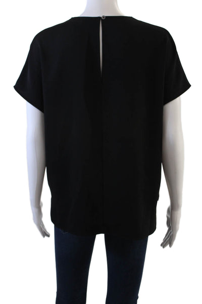 Babaton Womens Short Sleeves Crew Neck Button Closure Blouse Jet Black Size Medi