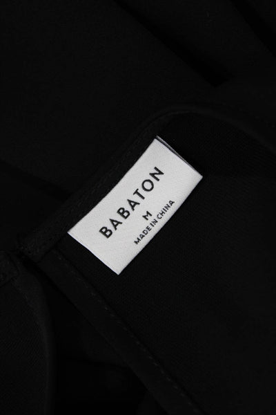 Babaton Womens Short Sleeves Crew Neck Button Closure Blouse Jet Black Size Medi