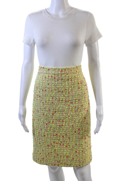 J Crew Womens Tweed Knee Length Number Two Pencil Skirt Yellow Neon Pink Size 6