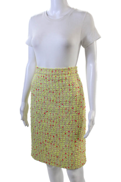 J Crew Womens Tweed Knee Length Number Two Pencil Skirt Yellow Neon Pink Size 6