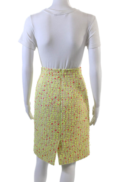 J Crew Womens Tweed Knee Length Number Two Pencil Skirt Yellow Neon Pink Size 6