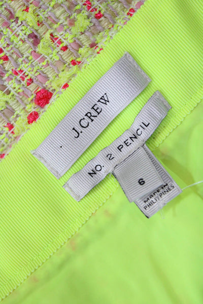 J Crew Womens Tweed Knee Length Number Two Pencil Skirt Yellow Neon Pink Size 6
