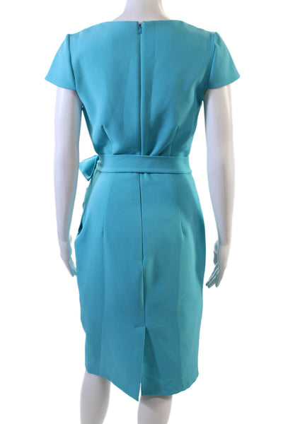 Mellaris Womens Short Sleeves V Neck Belted Ruched Dress Aqua Blue Size 6