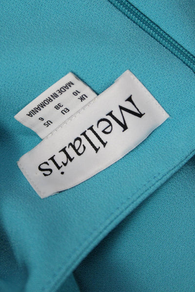 Mellaris Womens Short Sleeves V Neck Belted Ruched Dress Aqua Blue Size 6