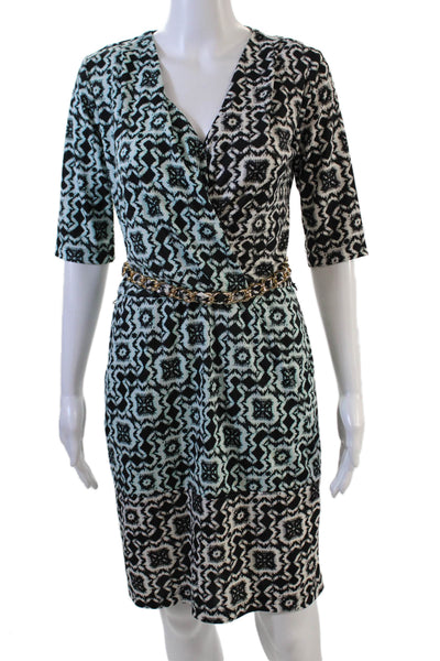 Yoana Baraschi Womens Abstract Print Belted Dress Black Blue Size Extra Small