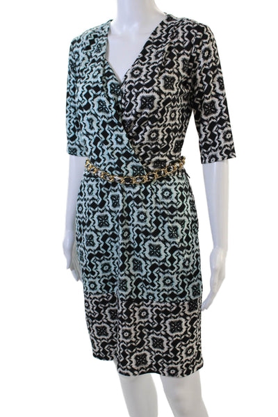 Yoana Baraschi Womens Abstract Print Belted Dress Black Blue Size Extra Small