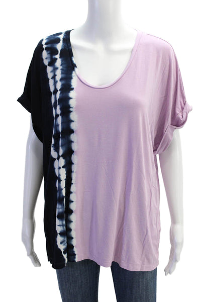 Donna Karan Womens Short Sleeve Tie Dye Casual T-Shirt Light Purple Size XL