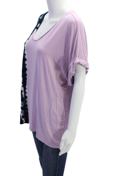 Donna Karan Womens Short Sleeve Tie Dye Casual T-Shirt Light Purple Size XL
