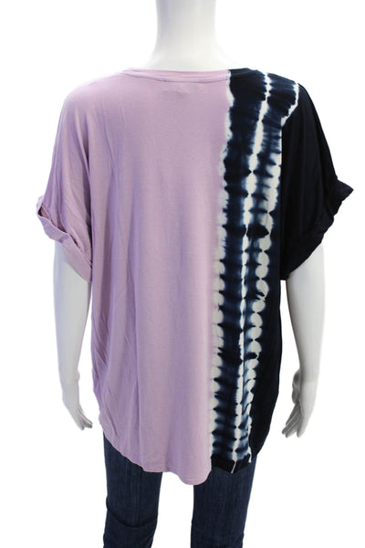 Donna Karan Womens Short Sleeve Tie Dye Casual T-Shirt Light Purple Size XL