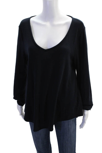 Calypso Saint Barth Womens V-Neck Casual Long Sleeve Top Dark Blue Size L