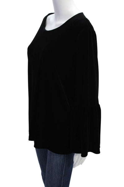 Calvin Klein Womens Velvet Long Flounce Sleeve Blouse Solid Black Size L