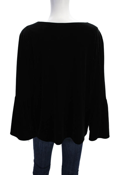 Calvin Klein Womens Velvet Long Flounce Sleeve Blouse Solid Black Size L