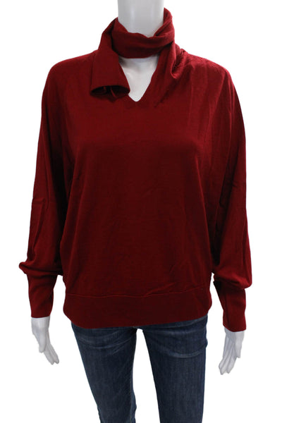 COS Womens Textured Long Sleeve V-neck Lined Casual Knit Top Red Size XS