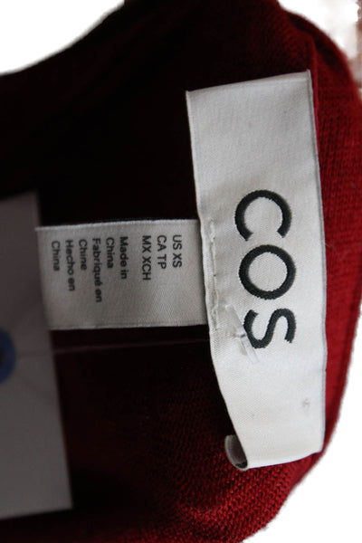COS Womens Textured Long Sleeve V-neck Lined Casual Knit Top Red Size XS