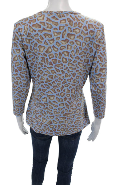 J. Mclaughlin Womens 3/4 Sleeve Scoop Neck Abstract Shirt Blue Brown Size Medium