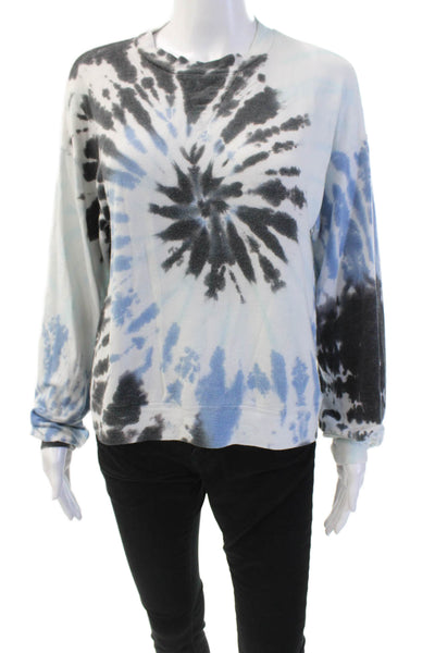 six/fifty Womens Textured Long Sleeve Round Neck Tie Dye Knit Top Blue Size S