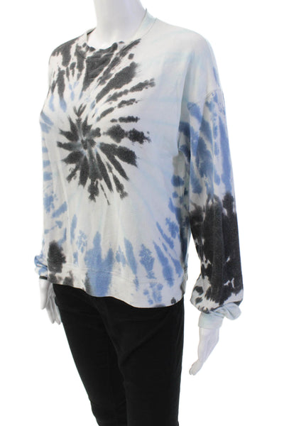 six/fifty Womens Textured Long Sleeve Round Neck Tie Dye Knit Top Blue Size S