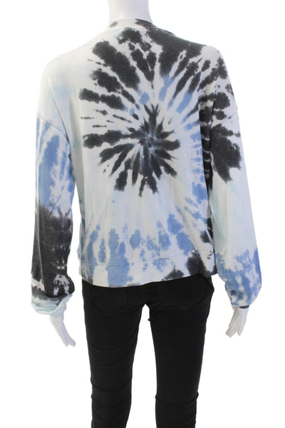 six/fifty Womens Textured Long Sleeve Round Neck Tie Dye Knit Top Blue Size S