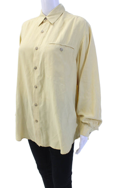 Go By GoSilk Womens Textured Long Sleeve Collar Button Up Blouse Yellow Size L