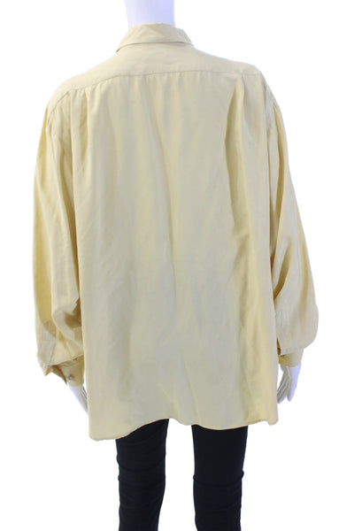 Go By GoSilk Womens Textured Long Sleeve Collar Button Up Blouse Yellow Size L