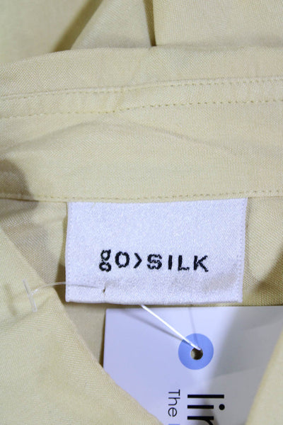 Go By GoSilk Womens Textured Long Sleeve Collar Button Up Blouse Yellow Size L