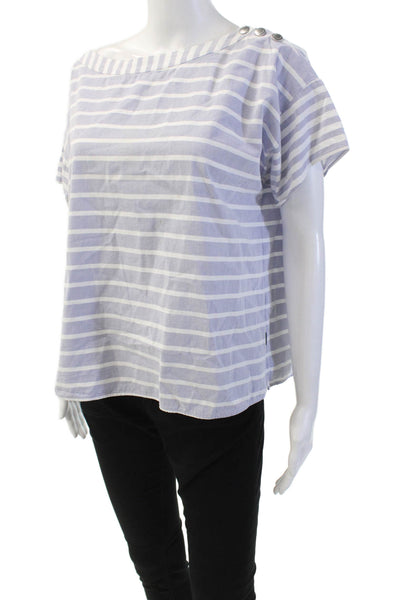 Bogner Womens Cotton Round Neck Short Sleeve Stripe Casual Top White Size M
