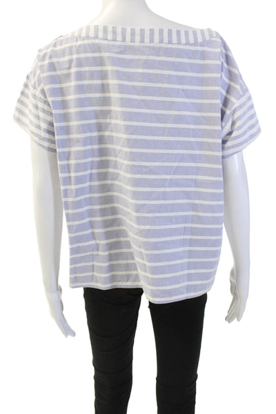 Bogner Womens Cotton Round Neck Short Sleeve Stripe Casual Top White Size M