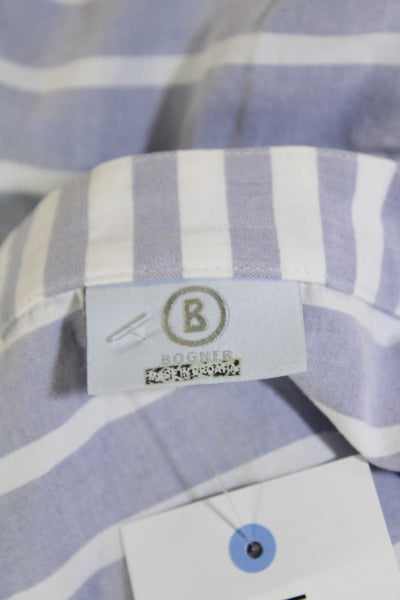 Bogner Womens Cotton Round Neck Short Sleeve Stripe Casual Top White Size M