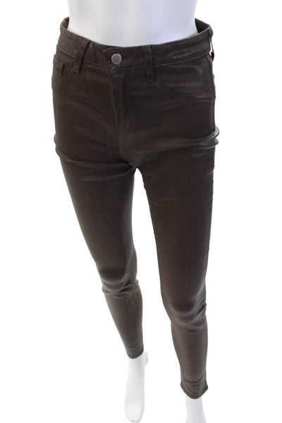 L Agence Womens High Rise Coated Marguerite Skinny Jeans Espresso Brown Size 26