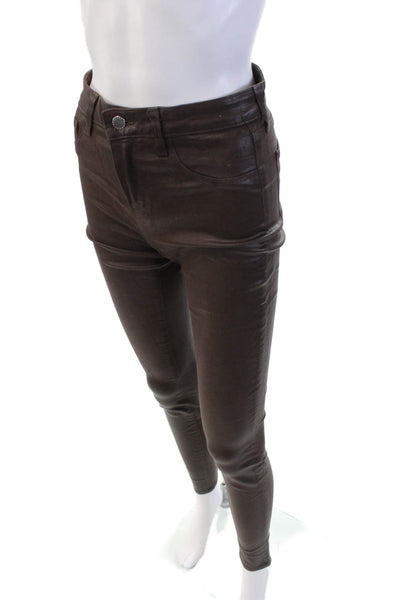 L Agence Womens High Rise Coated Marguerite Skinny Jeans Espresso Brown Size 26