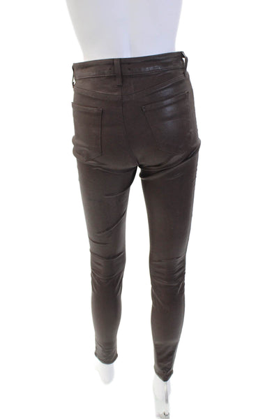 L Agence Womens High Rise Coated Marguerite Skinny Jeans Espresso Brown Size 26