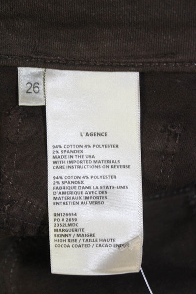 L Agence Womens High Rise Coated Marguerite Skinny Jeans Espresso Brown Size 26