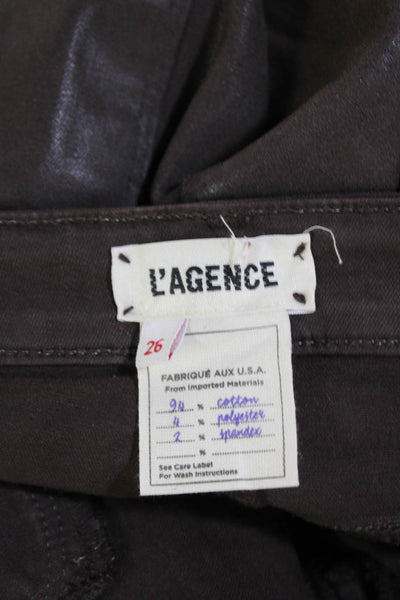 L Agence Womens High Rise Coated Marguerite Skinny Jeans Espresso Brown Size 26