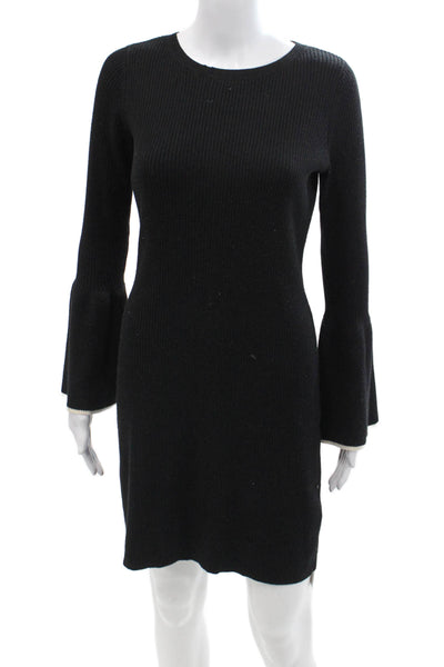 Club Monaco Womens Ribbed Long Flare Sleeves Sweater Dress Black Size Small