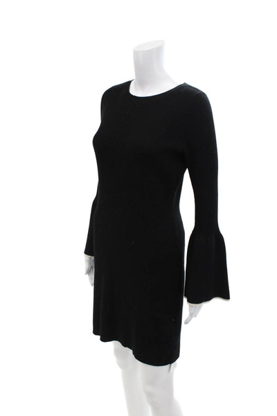 Club Monaco Womens Ribbed Long Flare Sleeves Sweater Dress Black Size Small