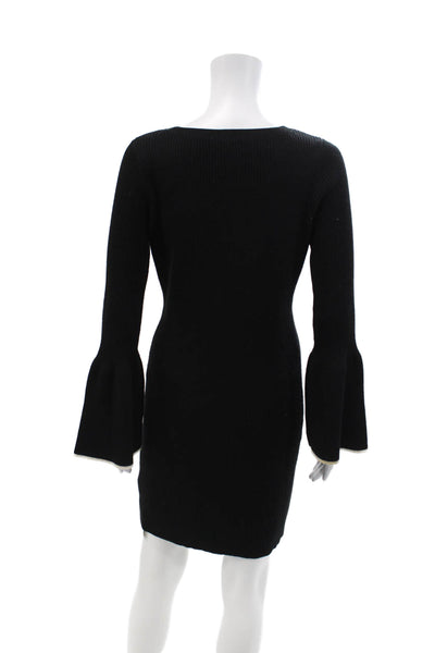 Club Monaco Womens Ribbed Long Flare Sleeves Sweater Dress Black Size Small