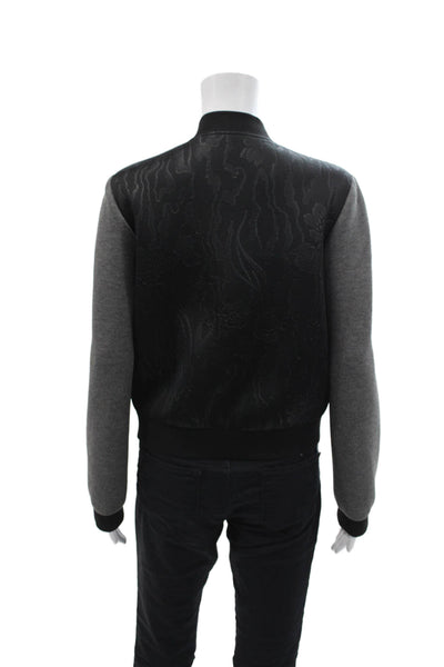 Intermix Women's Long Sleeves Color Block Full Zip Bomber Jacket Black Size S