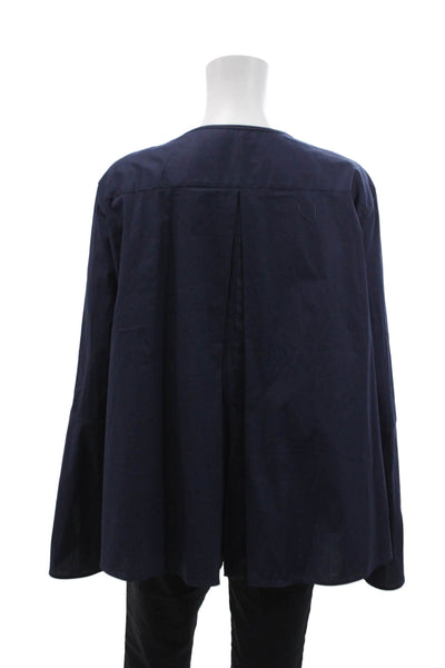 Zara Woman Womens Cotton Long Sleeve Tie Accent Wide Hem Blouse Dark Blue Size L