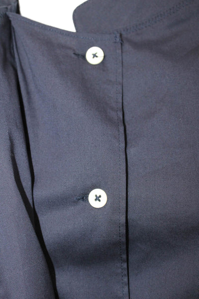Zara Woman Womens Cotton Long Sleeve Tie Accent Wide Hem Blouse Dark Blue Size L