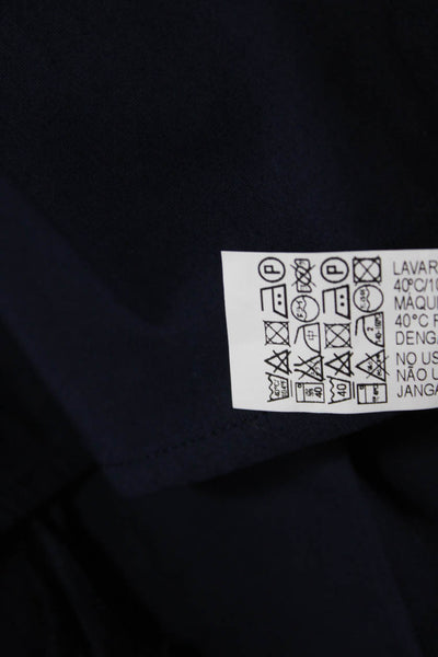 Zara Woman Womens Cotton Long Sleeve Tie Accent Wide Hem Blouse Dark Blue Size L