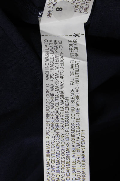 Zara Woman Womens Cotton Long Sleeve Tie Accent Wide Hem Blouse Dark Blue Size L