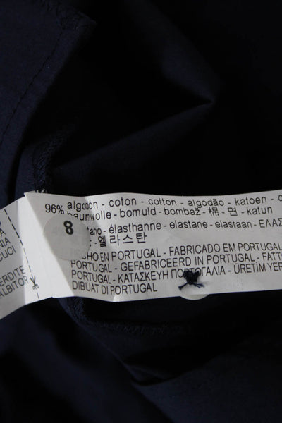 Zara Woman Womens Cotton Long Sleeve Tie Accent Wide Hem Blouse Dark Blue Size L