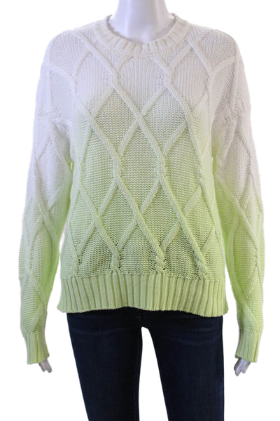 27 Miles Womens Crew Neck Crochet Knit Ombre Sweater White Green Size Small