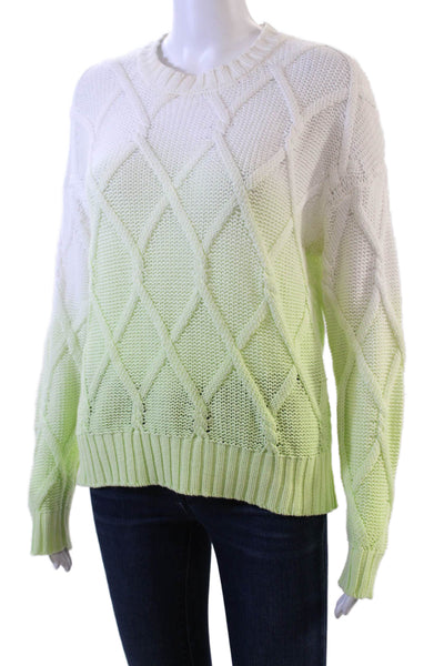 27 Miles Womens Crew Neck Crochet Knit Ombre Sweater White Green Size Small