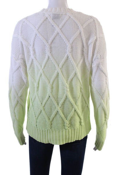 27 Miles Womens Crew Neck Crochet Knit Ombre Sweater White Green Size Small