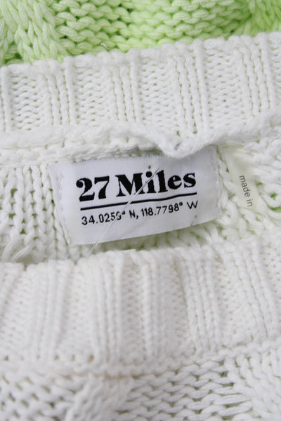 27 Miles Womens Crew Neck Crochet Knit Ombre Sweater White Green Size Small