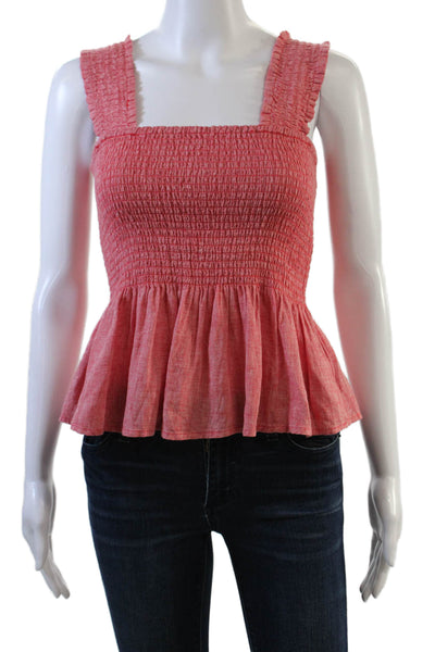 Maeve Anthropologie Womens Sleeveless Square Neck Smocked Blouse Red Linen Small
