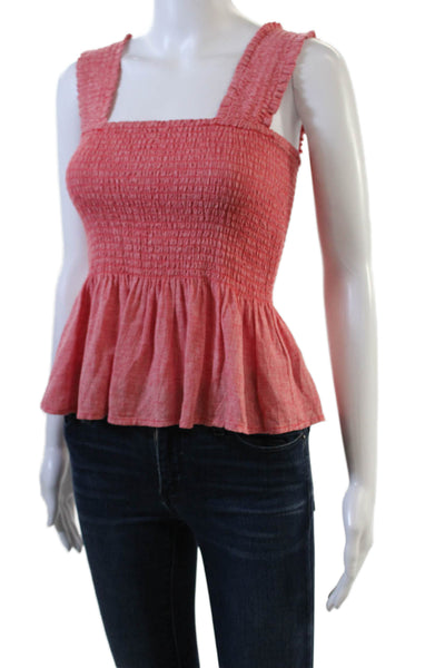 Maeve Anthropologie Womens Sleeveless Square Neck Smocked Blouse Red Linen Small