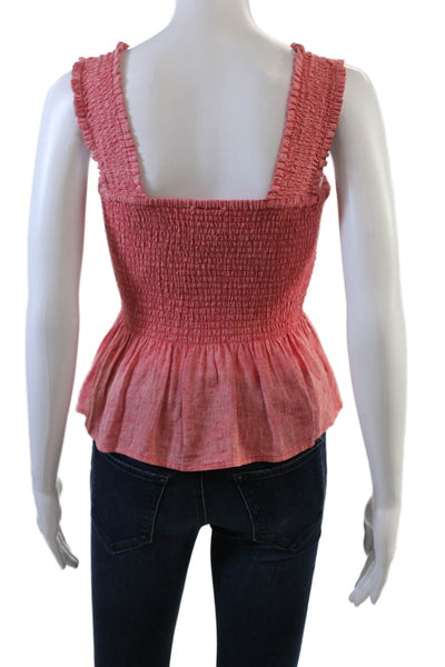 Maeve Anthropologie Womens Sleeveless Square Neck Smocked Blouse Red Linen Small