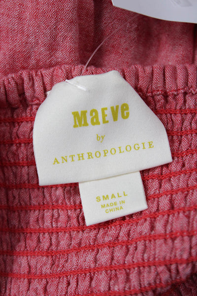 Maeve Anthropologie Womens Sleeveless Square Neck Smocked Blouse Red Linen Small